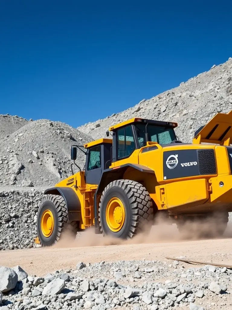 A Volvo A40 articulated dump truck, painted in yellow, transporting materials on a construction site in a CARICOM nation, highlighting its maneuverability and capacity.