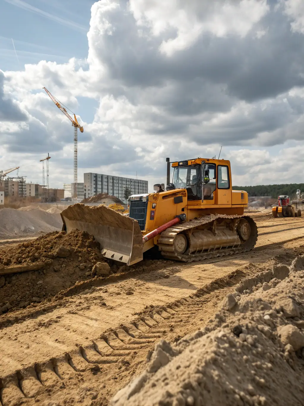 A Caterpillar D6 dozer, painted in yellow, working on a construction site in a CARICOM nation, showcasing its robust design and suitability for local infrastructure projects.